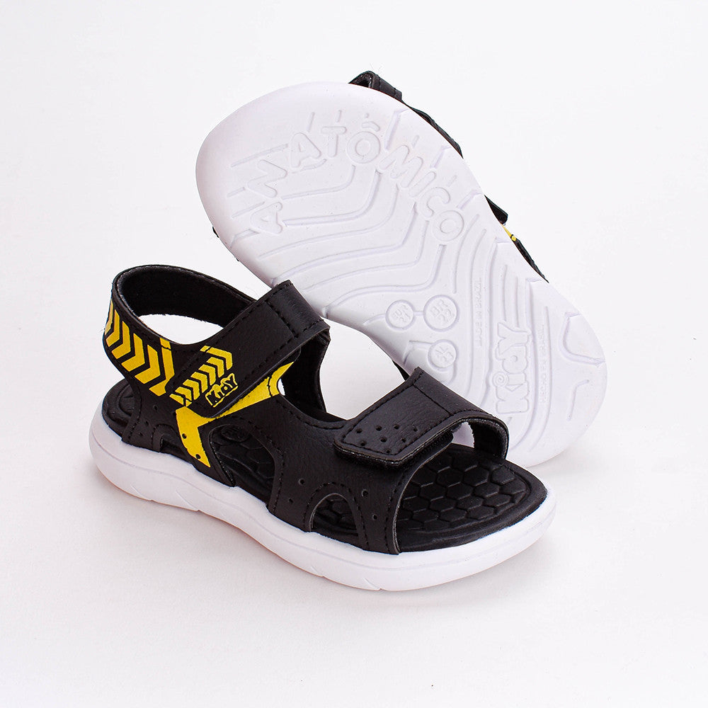 Sandália Infantil Kidy Toys Baby Com Brinquedo Preto Amarelo