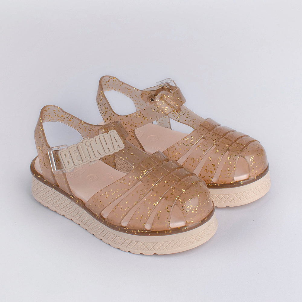 Sandália Infantil Kidy Belinha Gloss Ouro com Glitter Delicadeza e Brilho