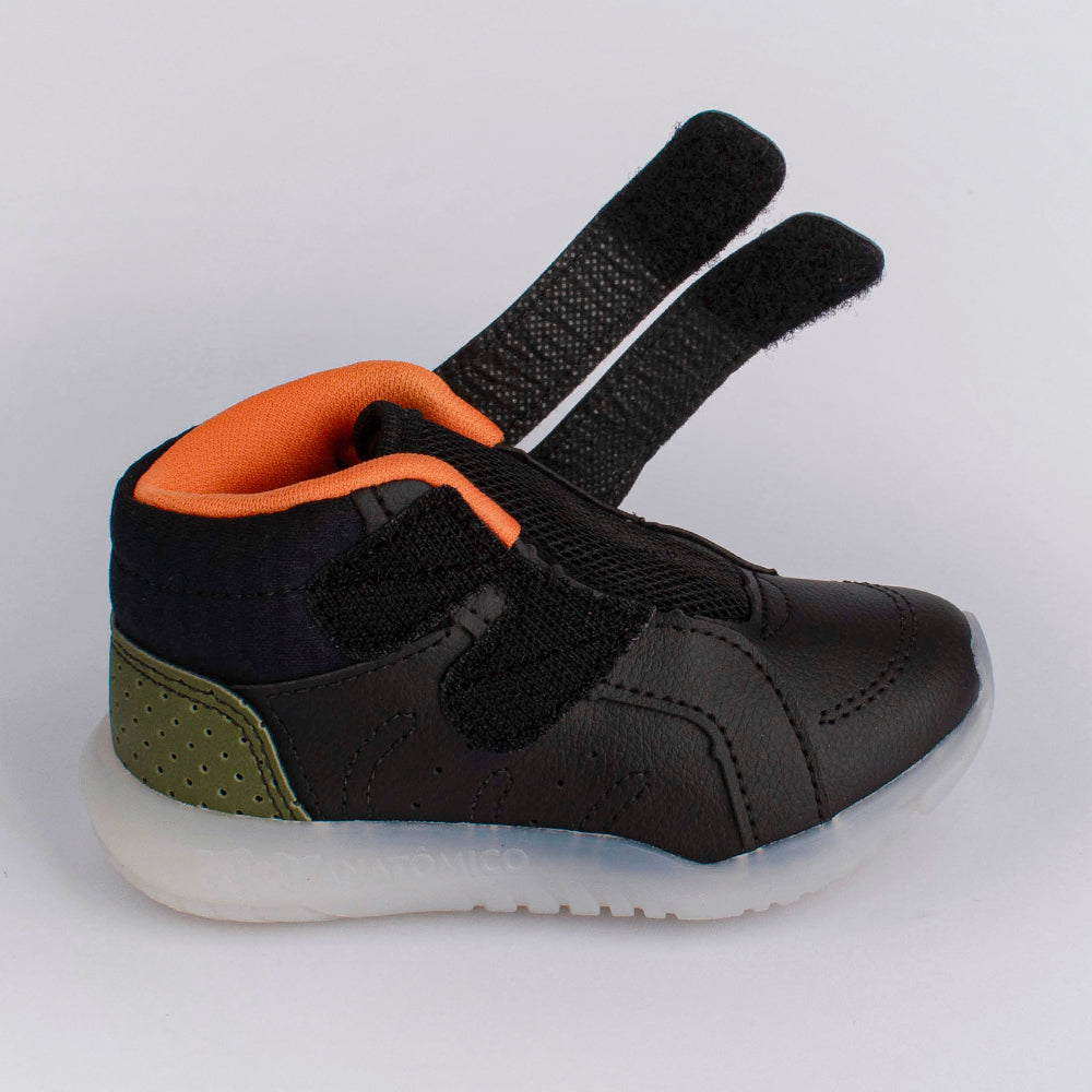 Tênis Kidy Flex Ligth Preto Verde Laranja