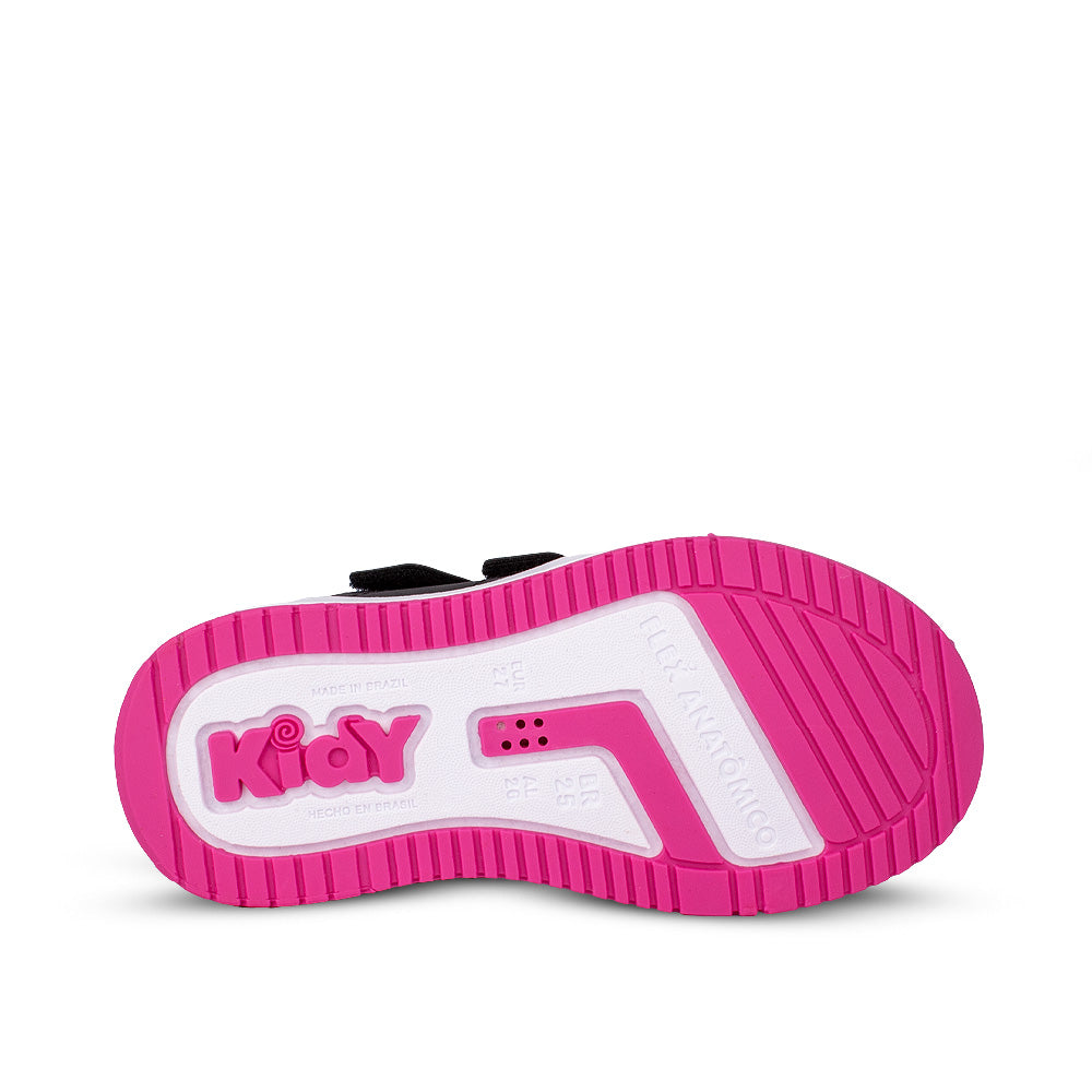 Tênis Infantil Menina Kidy Happy Preto e Pink Velcro Duplo 22 ao 27