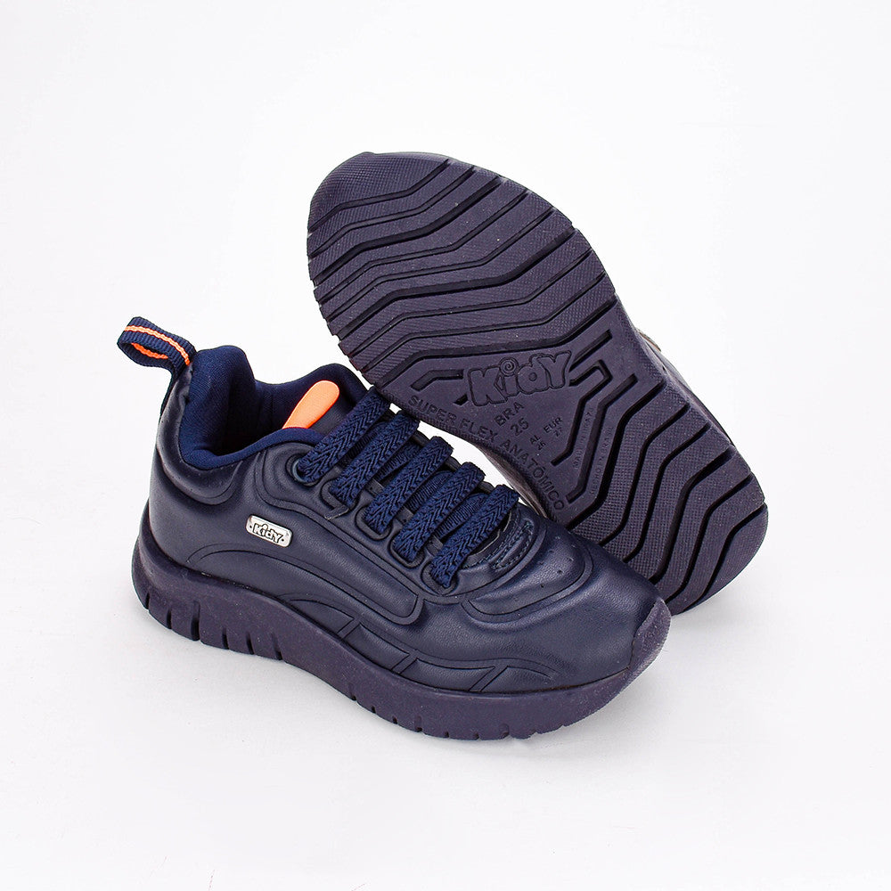 Tênis Menino Infantil Kidy Ultra Flex Marinho e Laranja Neon