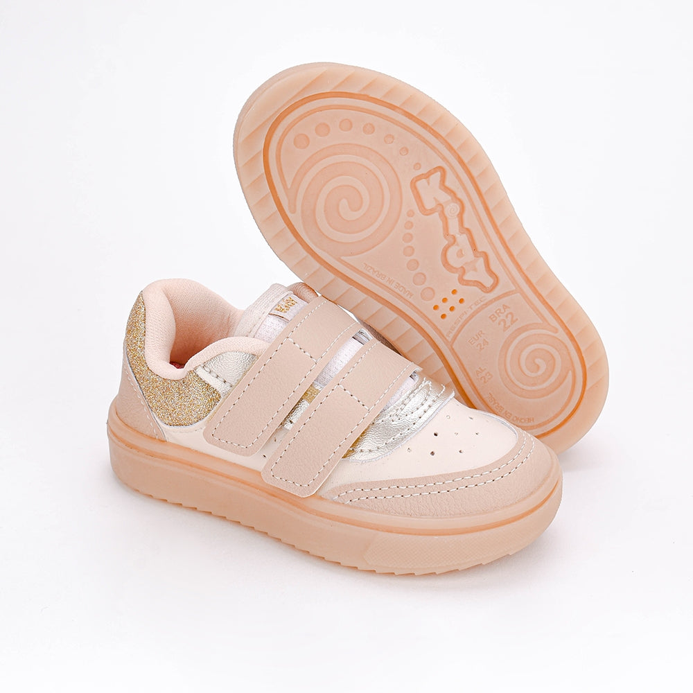TÊNIS INFANTIL MENINA KIDY HAPPY BEGE/OURO BRINQUEDO SURPRESA