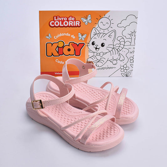 Kit Sandália Infantil Menina Kidy Fly Nude + Livro Bob Goods