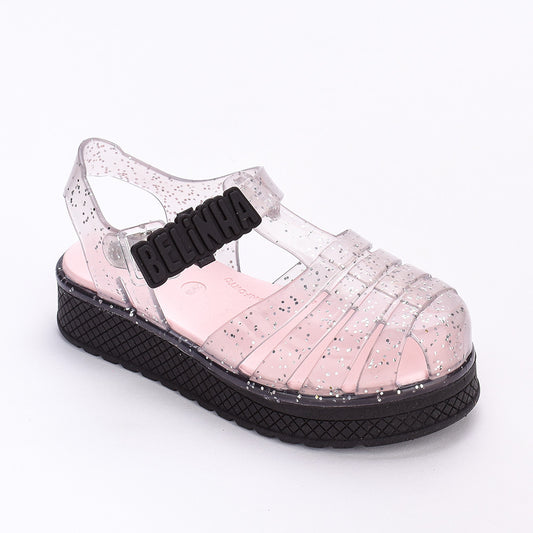 Sandália Infantil Menina Belinha Kidy Gloss Preto com Glitter