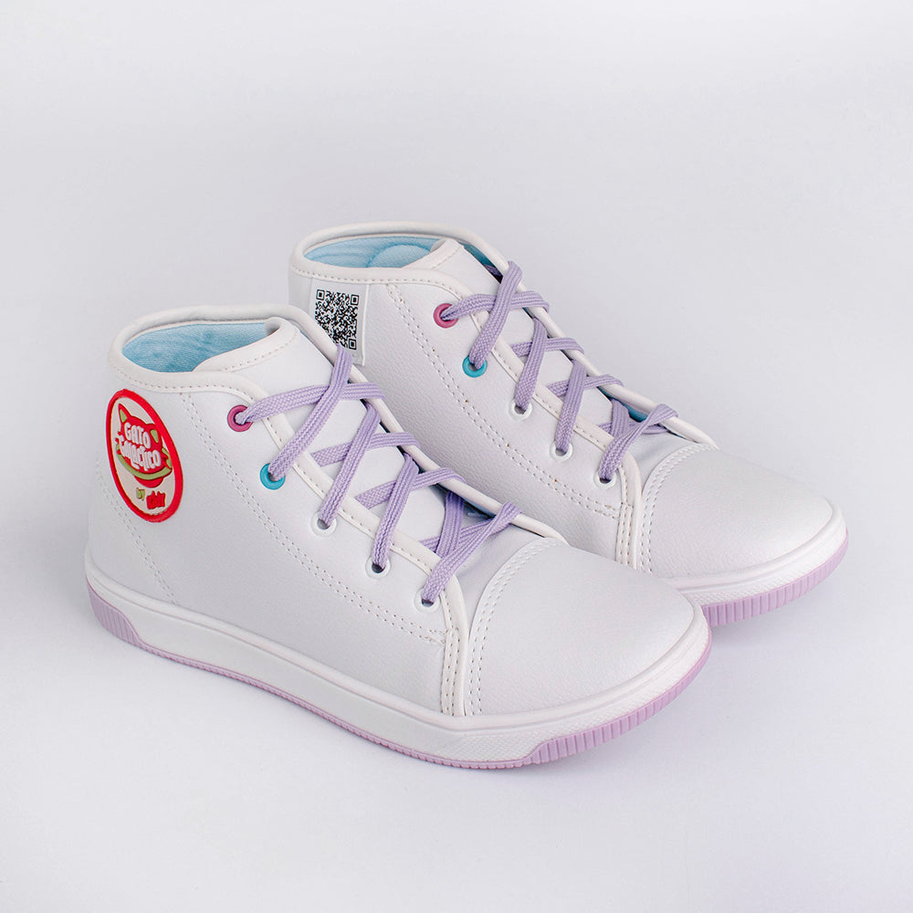 Tênis Kidy Astral Gato Galáctico Branco e Lilás