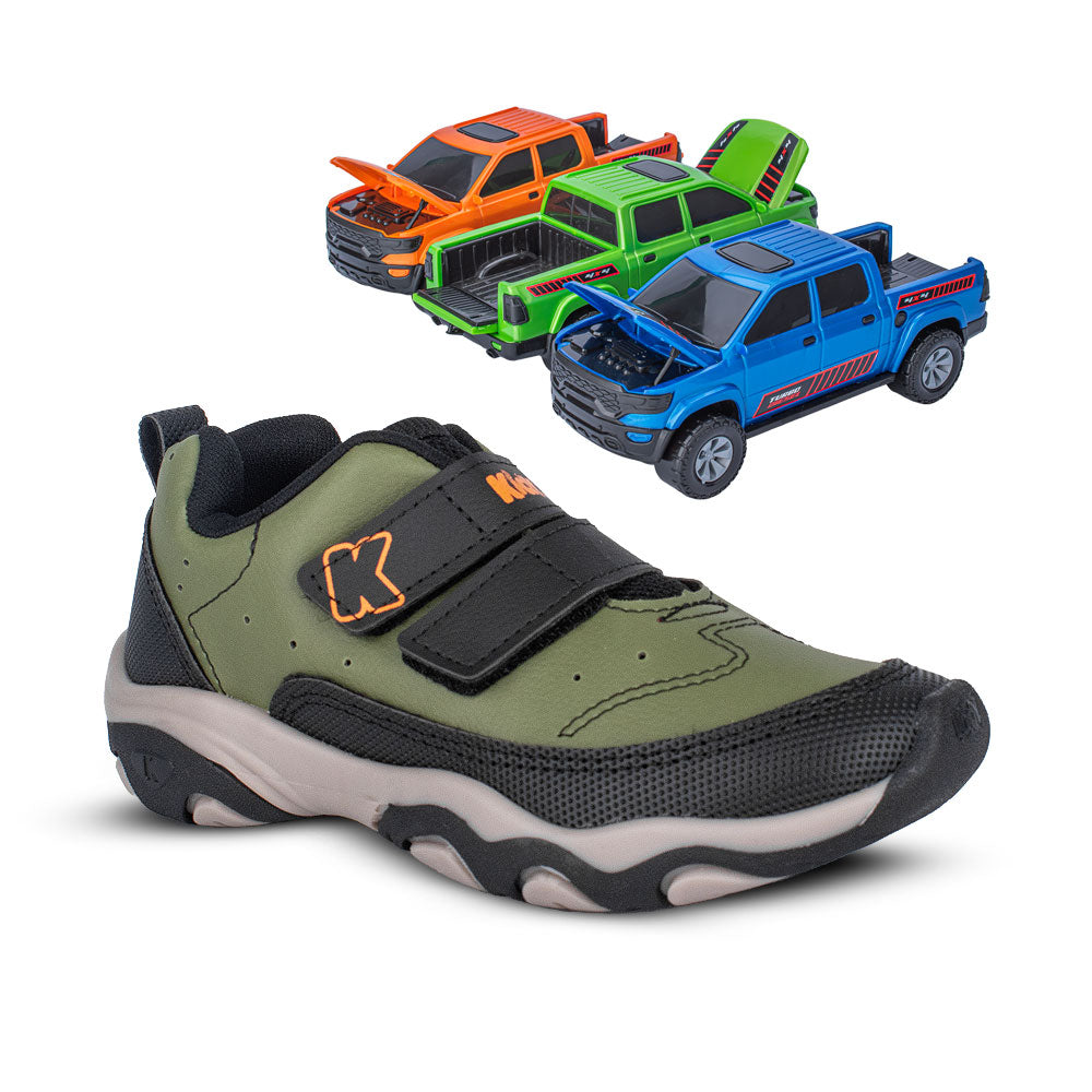 Tênis Infantil Menino Kidy Play Respitec Preto Verde Laranja com Velcro