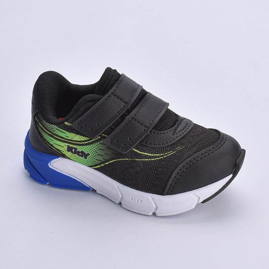 Tênis Infantil Kidy Energy Bebê Preto com Azul e Verde Neon -Confortável e com Tecnologia Respitec