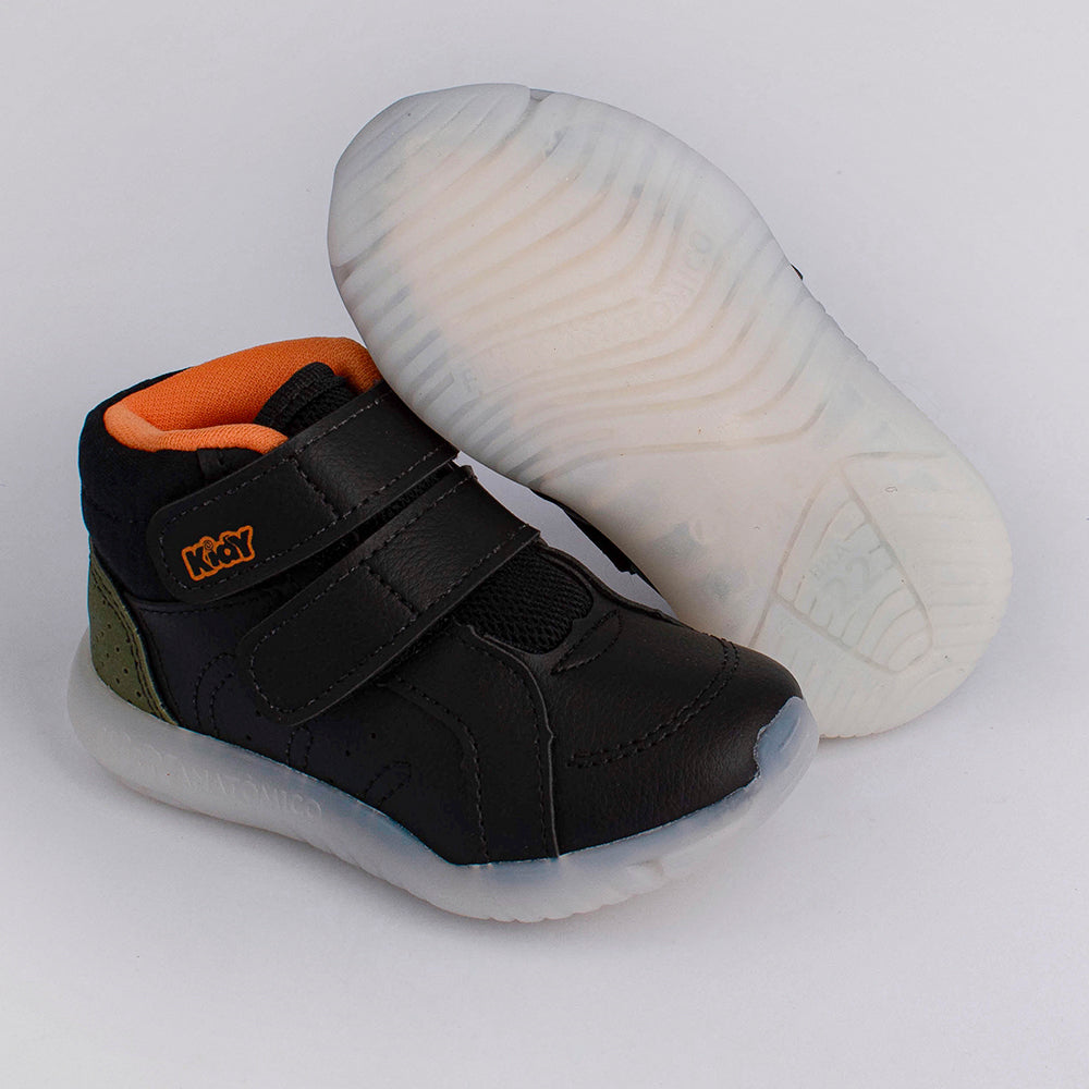 Tênis Kidy Flex Ligth Preto Verde Laranja