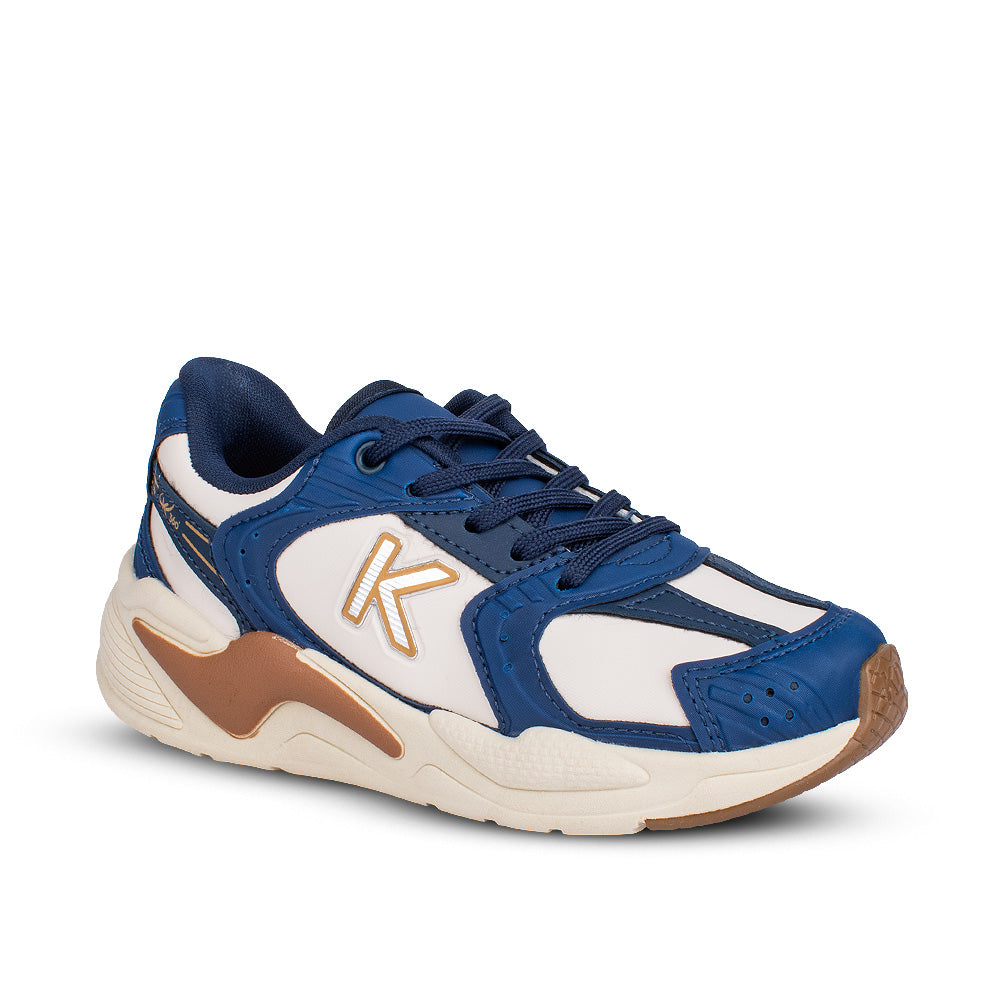 Tênis Infantil Menino Kidy K360 Retrô Marfim/Marinho Estilo Casual Moderno
