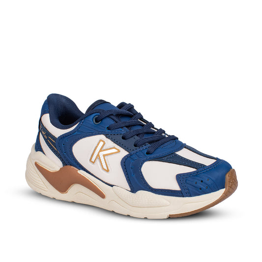 Tênis Infantil Menino Kidy K360 Retrô Marfim/Marinho Estilo Casual Moderno