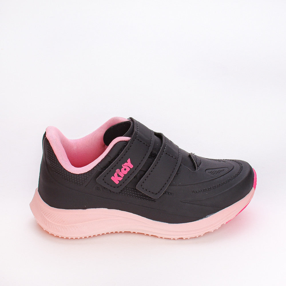 Tênis Menina Infantil Kidy Super Conforto Respitec Preto e Rosa Chiclete