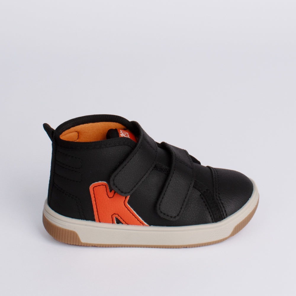 TÊNIS MENIINO INFANTIL KIDY MILÃO FECHO DUPLO PRETO/ LARANJA