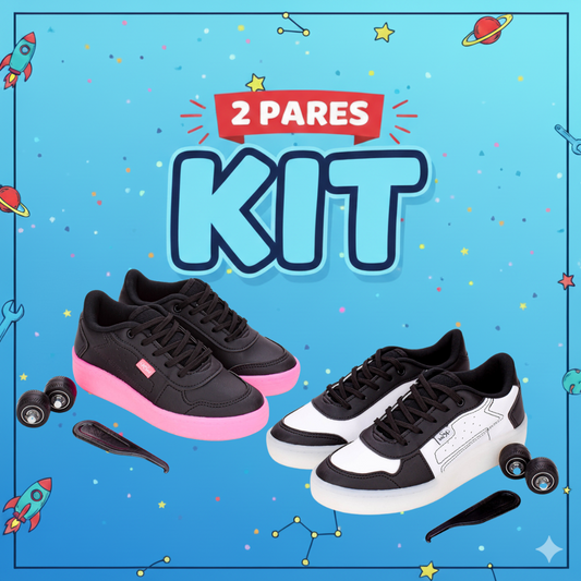 Kit Tênis Infantil com Rodinha Rosa e Preto 2 Pares Kidy