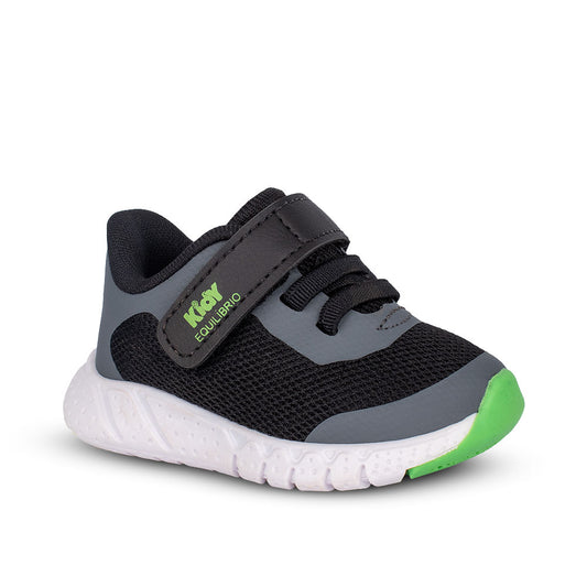 Tênis Kidy Equilíbrio Infantil Preto Grafite Verde Conforto e Estabilidade