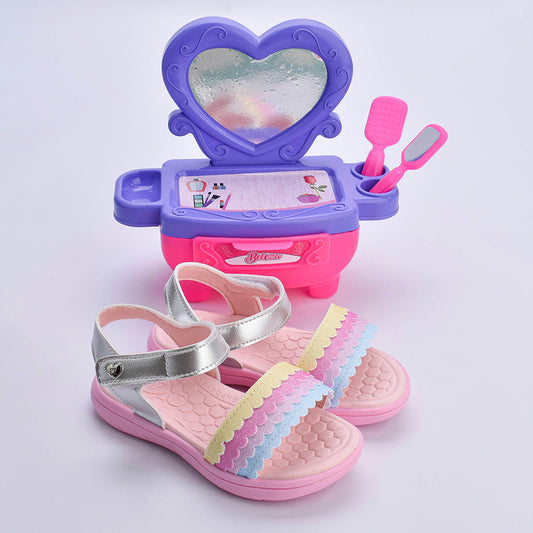 Sandália Menina Infantil Kidy Toys Baby Prata Colorido