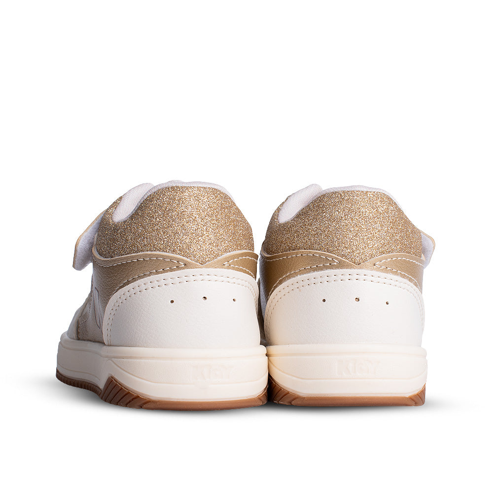 Tênis Infantil Menina Kidy Happy Fita Aderente Off White com Ouro 22 ao 27