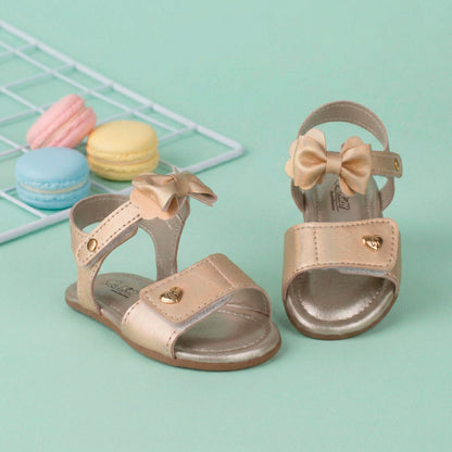 Sandália Infantil Meu Primeiro Kidy Ouro com Laço Primeiros Passos