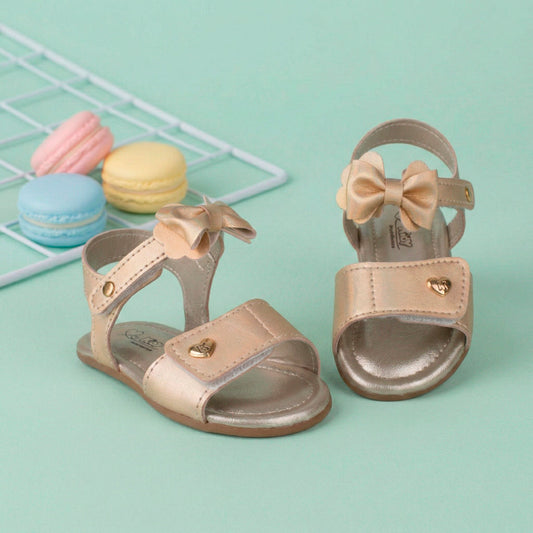 Sandália Infantil Meu Primeiro Kidy Ouro com Laço Primeiros Passos