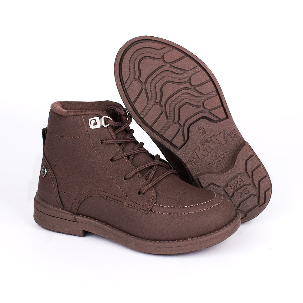 Bota Infantil Coturno Menino Kidy Walk Cano Curto Cadarço Marrom