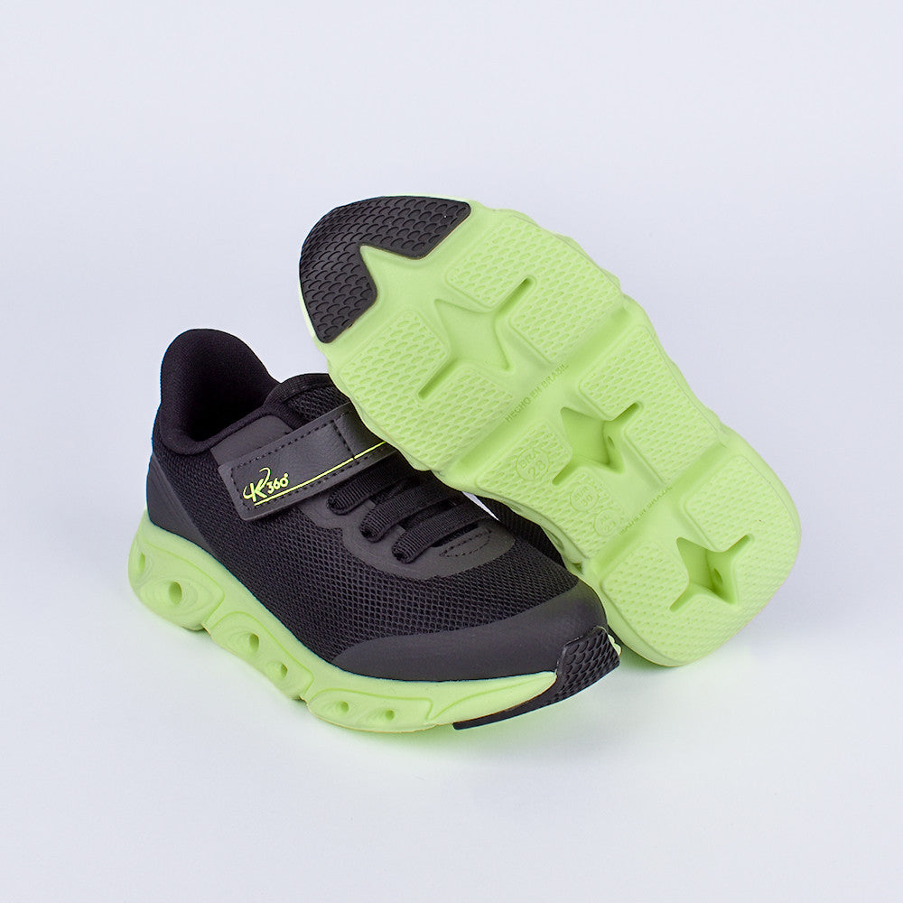 TENIS INFANTIL MENINO CASUAL K360 ENERGY IMPULSO PRETO/AMARELO NEON