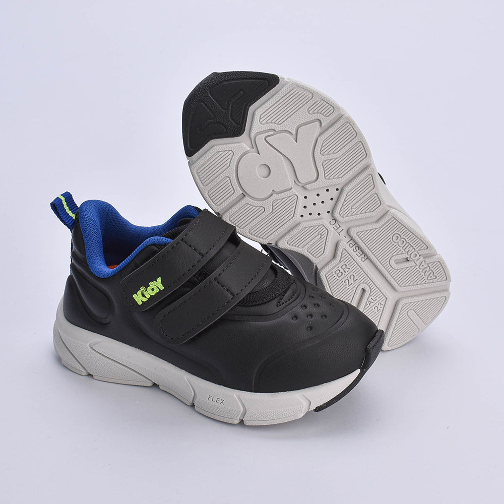 Tênis Infantil Menino Kidy Energy Baby Respitec Preto Azul e Amarelo Neon