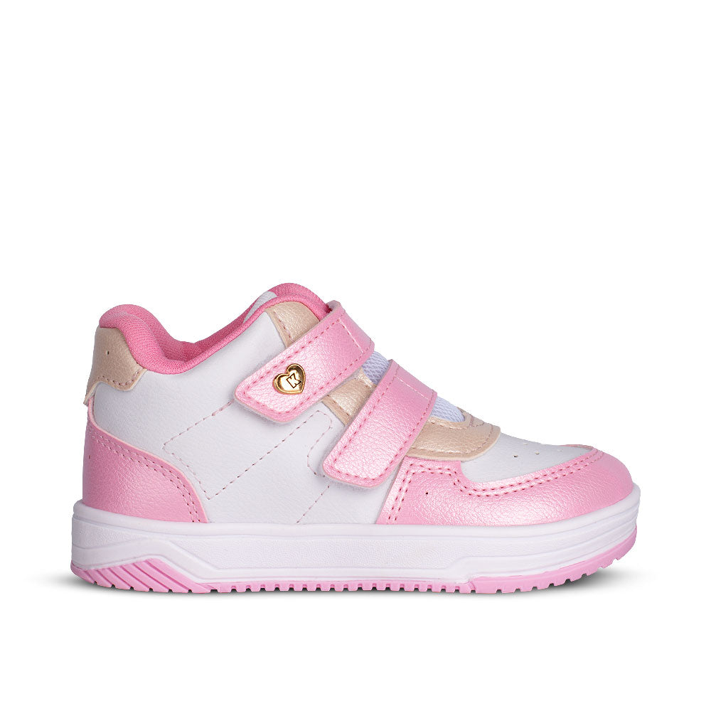 Tênis Infantil Menina Kidy Happy Rosa e Branco com Velcro Confortável e Delicado