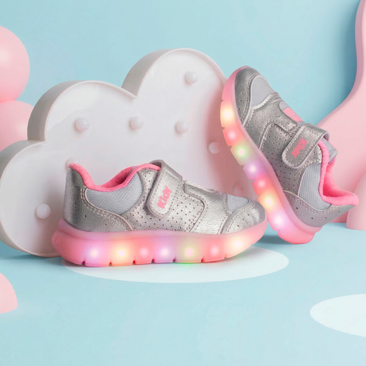 Tênis Infantil Menina Kidy Flex Light Prata com LED Delicado Escolar