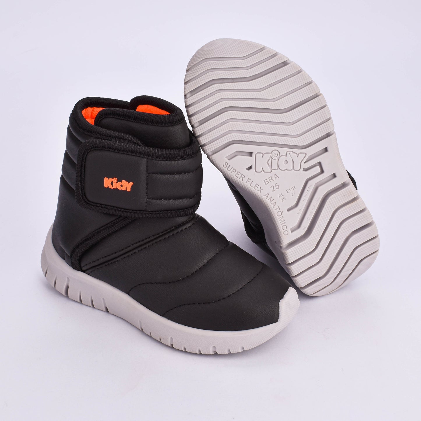 Tênis Menino Infantil Kidy Ultra Flex Preto e Laranja Neon