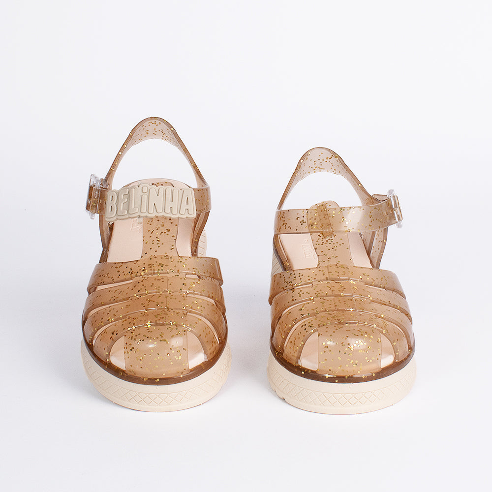 Sandália Infantil Kidy Belinha Gloss Ouro com Glitter Delicadeza e Brilho
