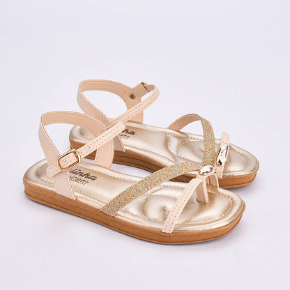 Rasteira Flat Menina Infantil Kidy Marfim e Ouro