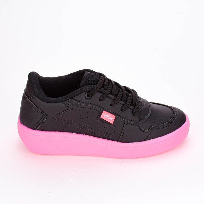 Tênis Infantil Menina Rodinha Kidy Preto/Pink Diversão e Conforto