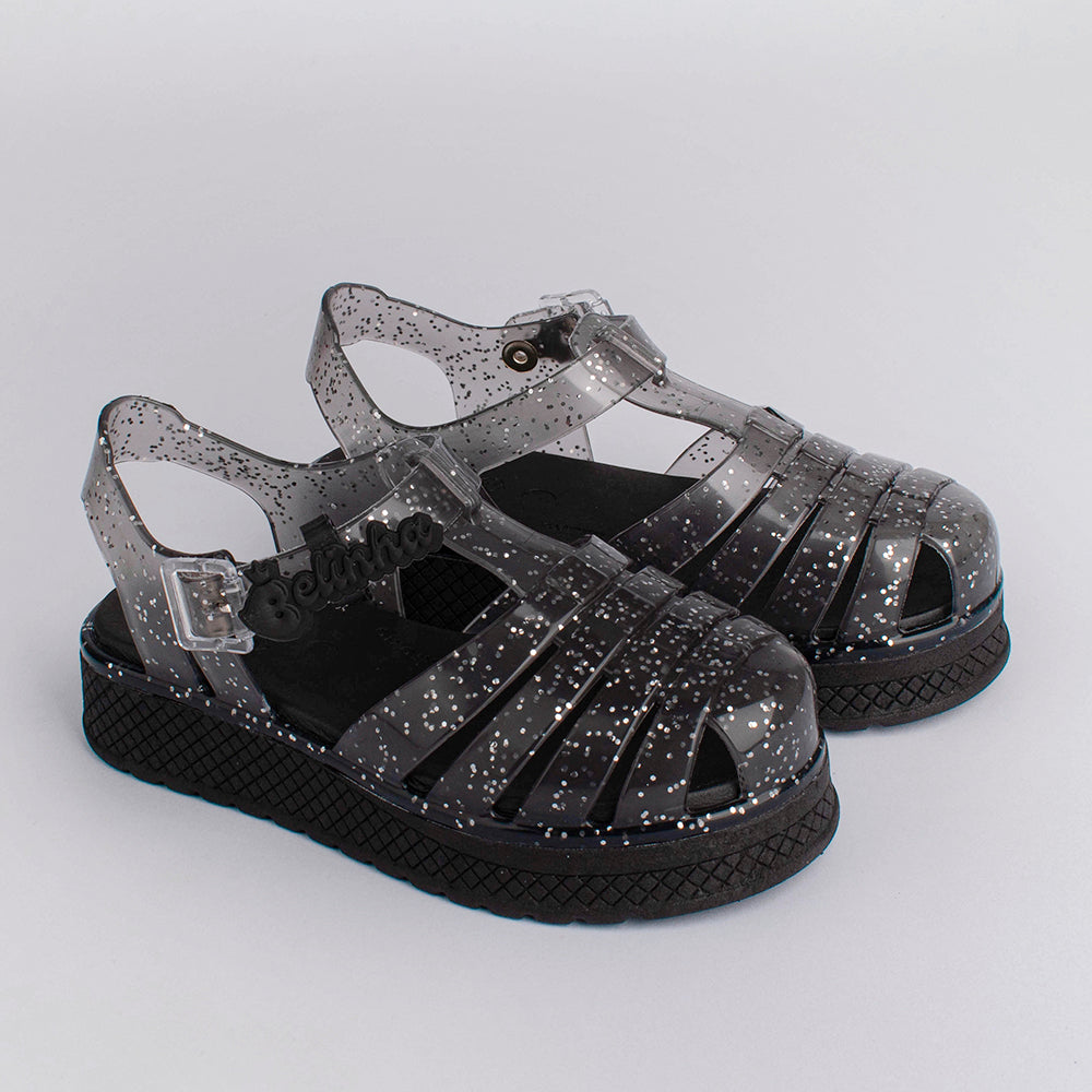 Sandália Infantil Menina Kidy Gloss Fumê com Glitter