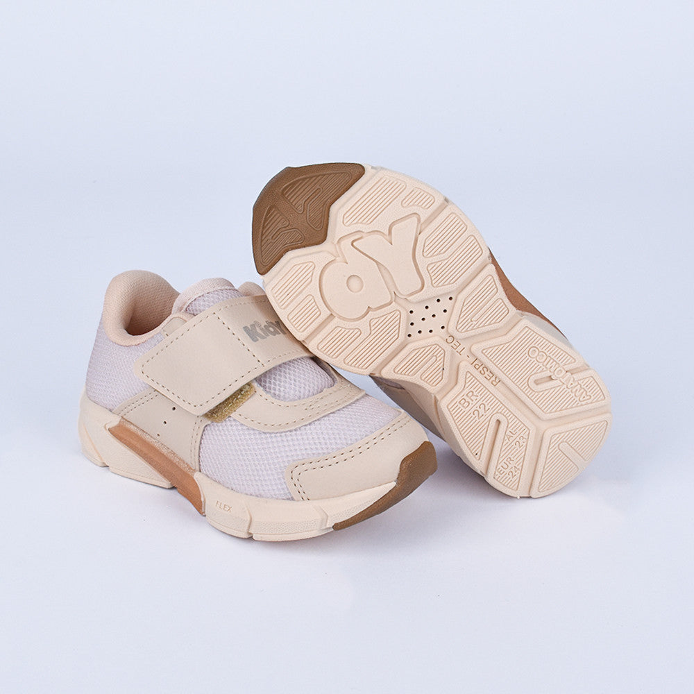 Tênis Infantil Menino Kidy Energy Bebê Marfim com Dourado