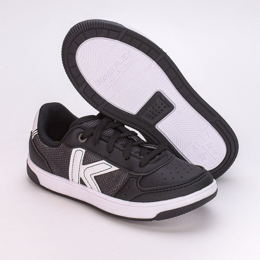 TÊNIS MENINO K360 CASUAL CONFORTO PRETO/BRANCO