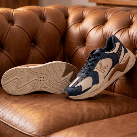 Tênis Infantil Menino Kidy K360 Retrô Marfim/Marinho Estilo Casual Moderno