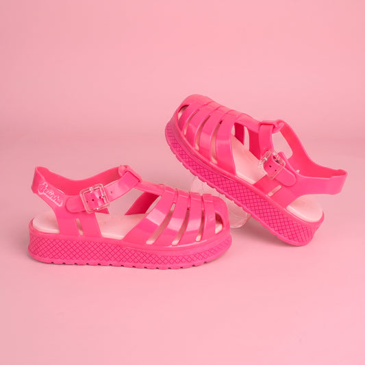 Sandália Infantil Menina Kidy Gloss Pink Leve Brilhante Fivela de Ajuste