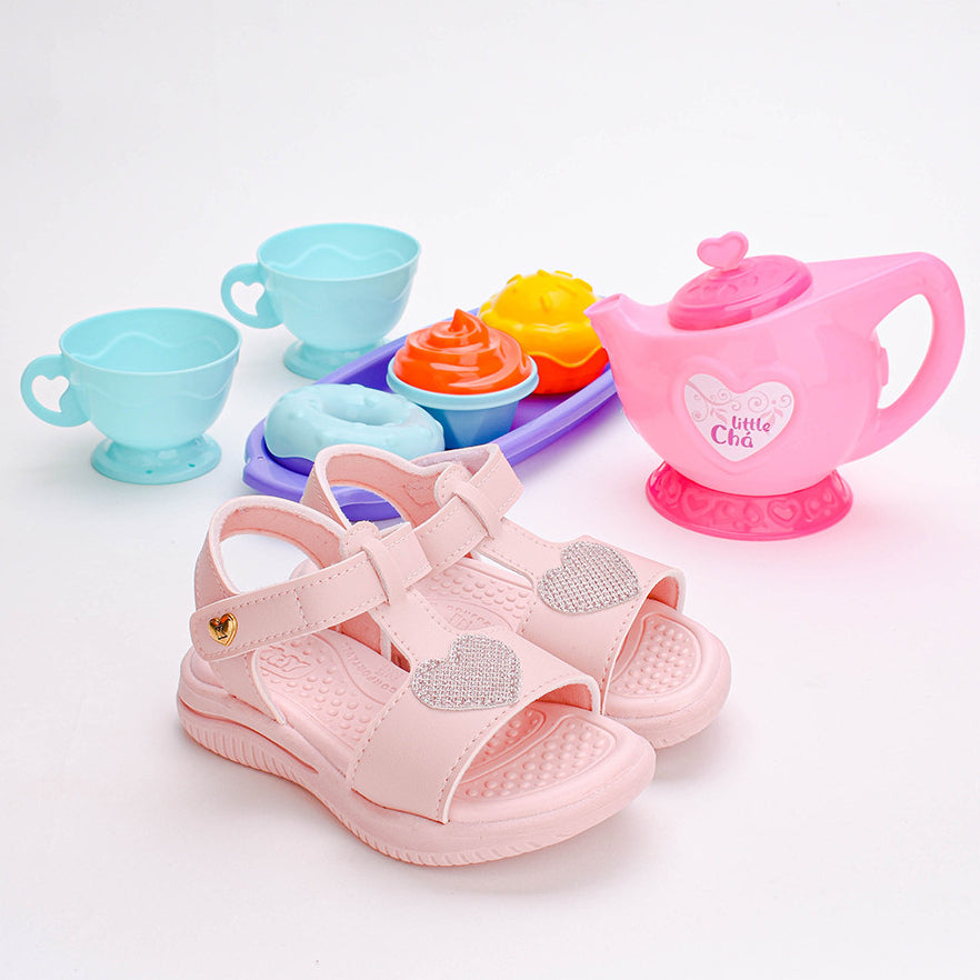 SANDÁLIA MENINA KIDY FLY BABY CORAÇÃO NUDE KIT CHAZINHO