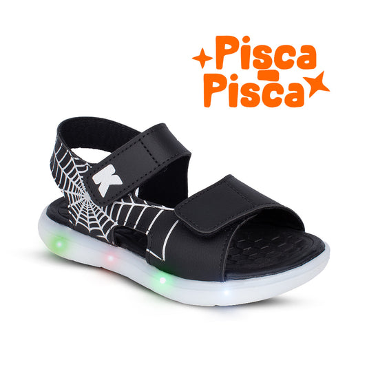 Sandália Infantil Menino Kidy Flex Light Preta Led Velcro Pisca Pisca