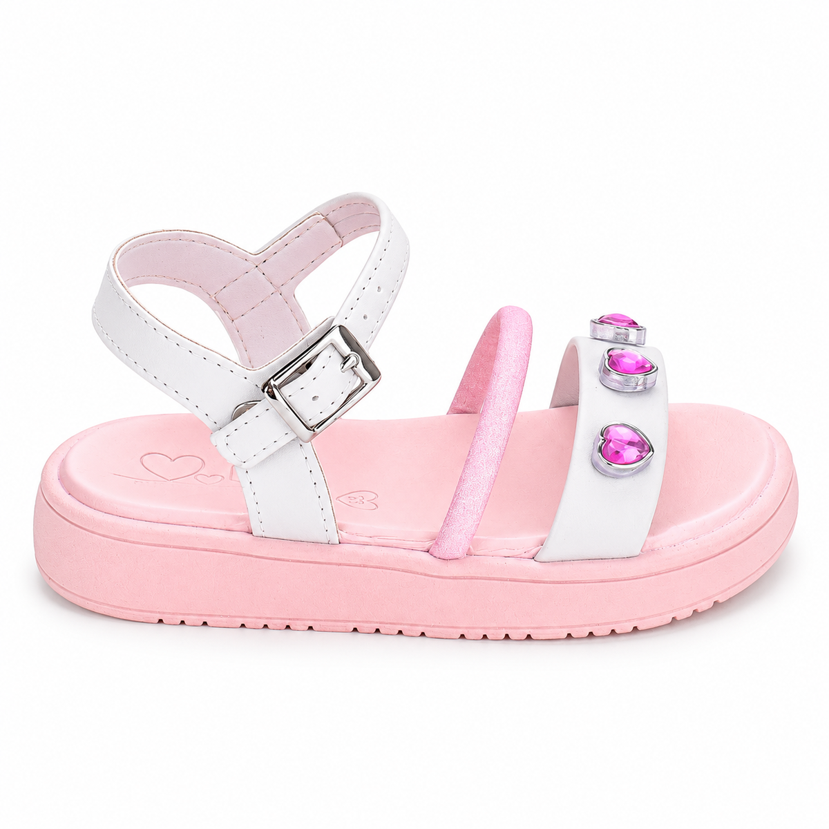 Sandália Infantil Menina Kidy Mini Flat Form Branco e Rosa Delicada
