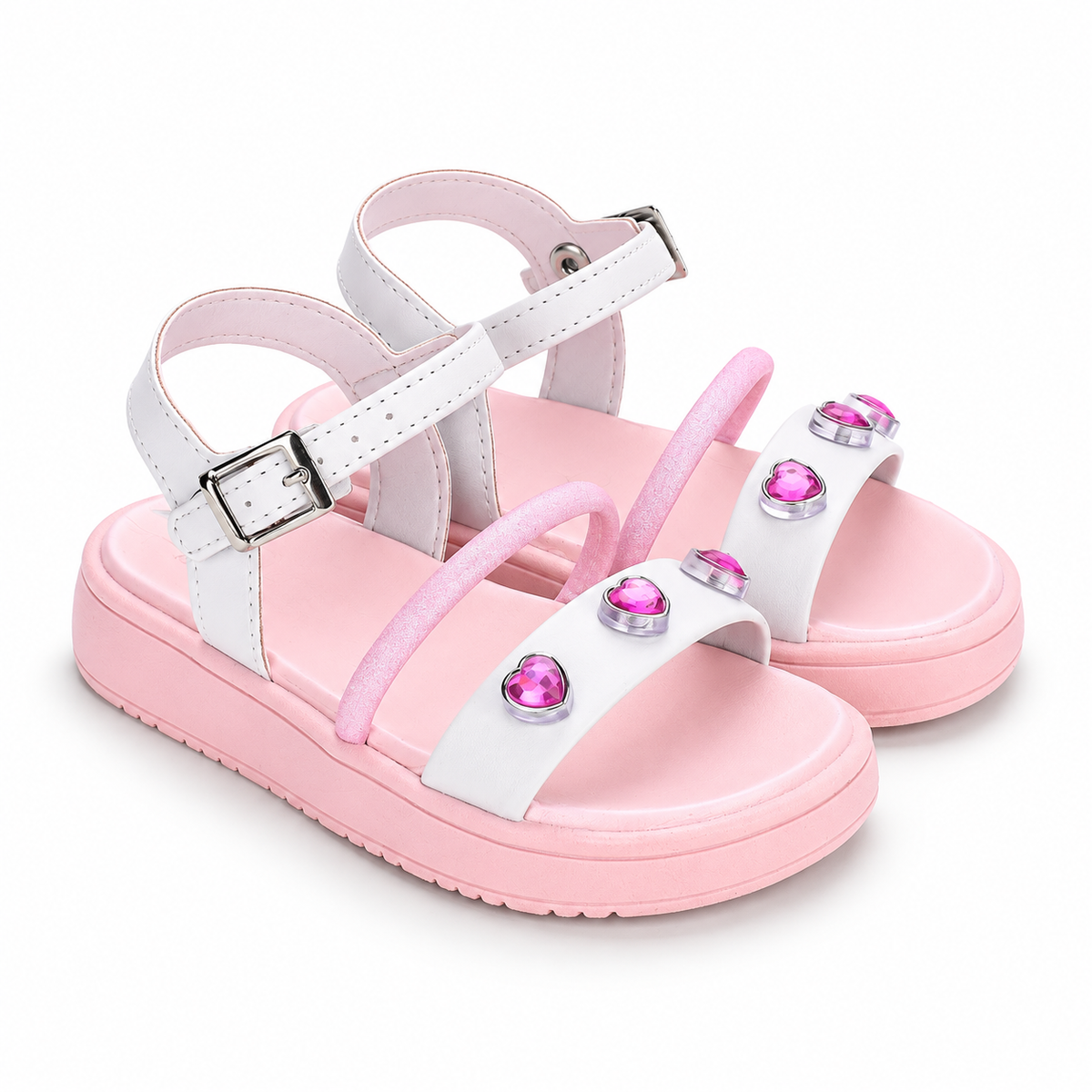 Sandália Infantil Menina Kidy Mini Flat Form Branco e Rosa Delicada