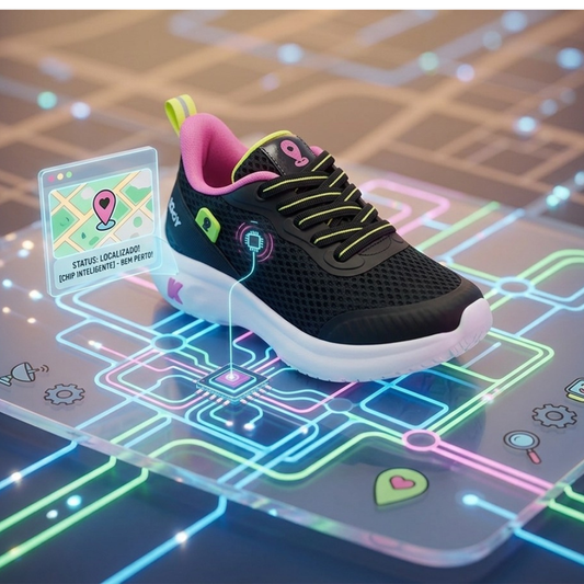 Pré-Venda - Tênis Infantil Menino Kidy Nuvem Localize Preto, Pink e Neon - Com Chip Localizador