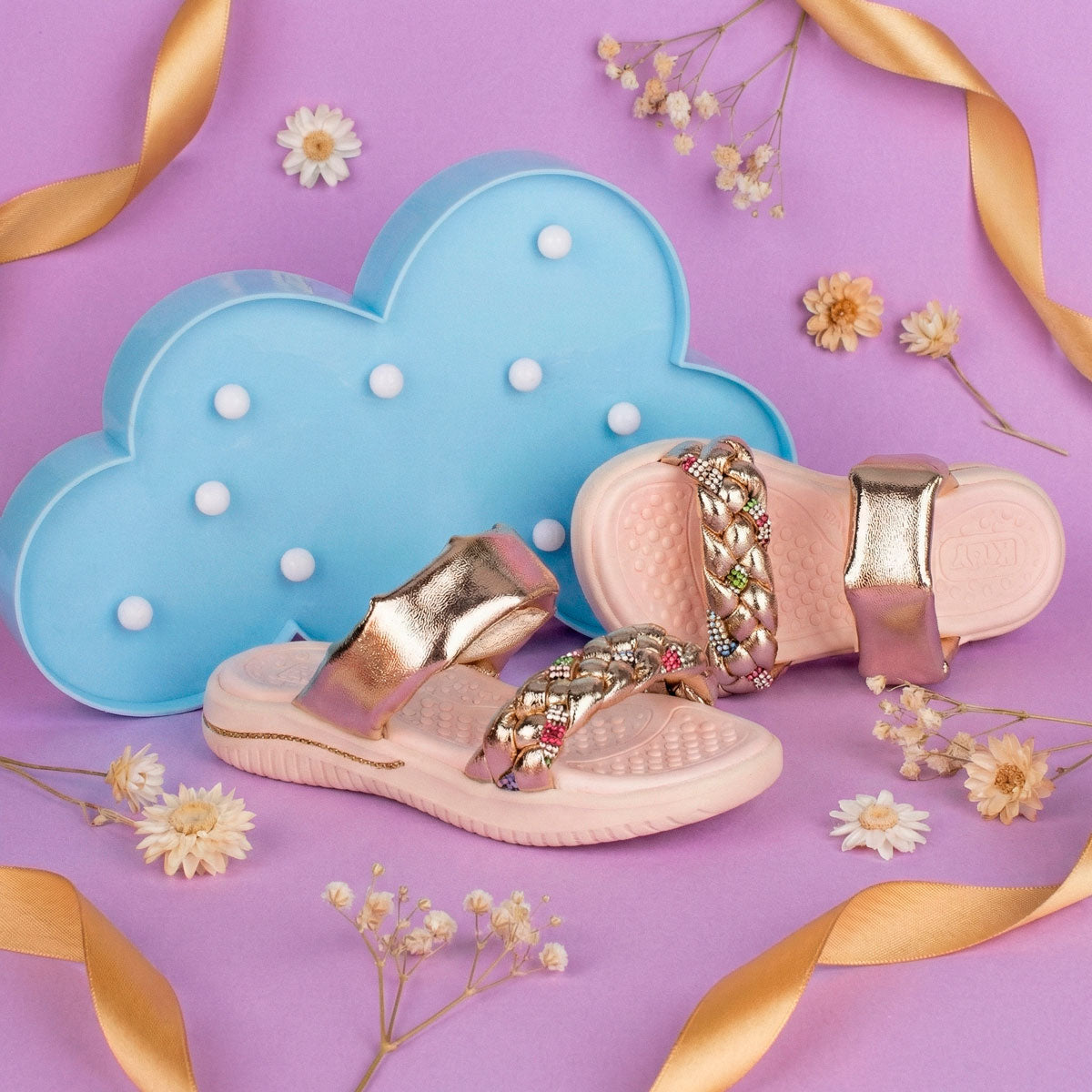 Sandália Infantil Menina Kidy Fly Ouro Leve e Confortável