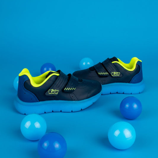 Tênis Infantil Menino Kidy Flex Ligth Marinho Amarelo Neon