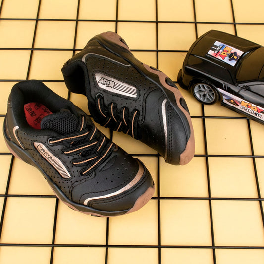 Tênis Infantil Menino Kidy Play Respitec Preto e Dourado Respirável e Estiloso