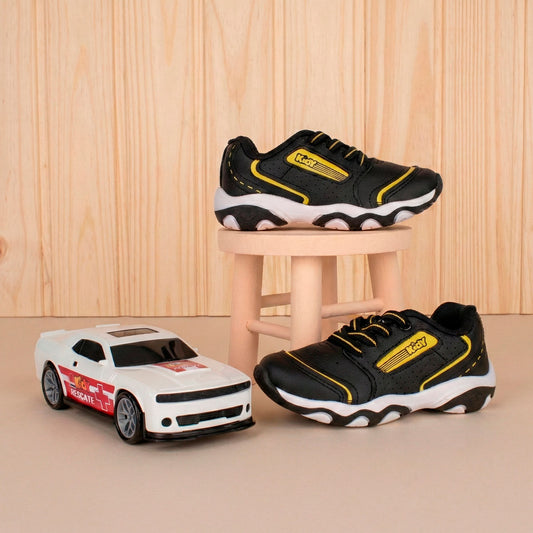Tênis Infantil Menino Kidy Play Respitec Preto/Amarelo Respirável e Confortável