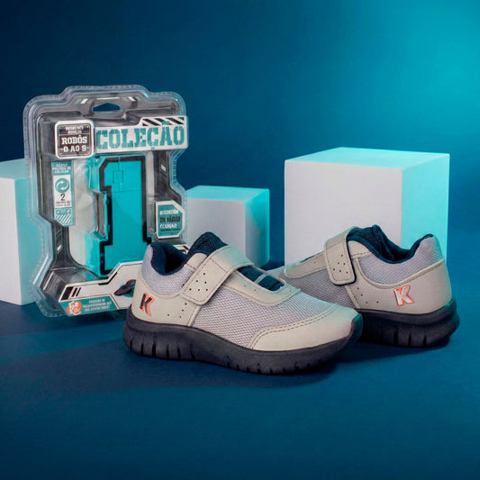 Tênis Infantil Kidy Ultra Flex Cinza e Marinho + Brinquedo