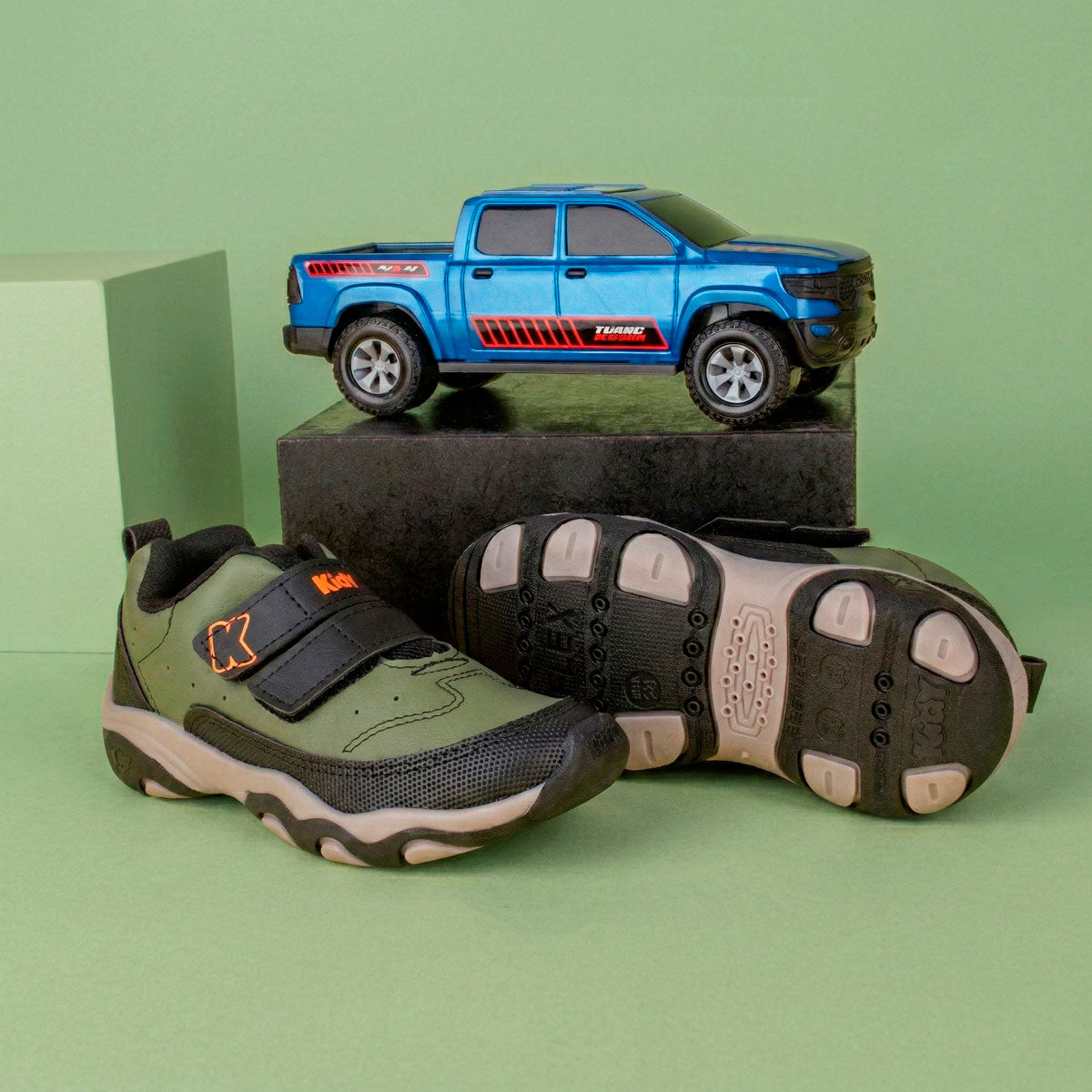 Tênis Infantil Menino Kidy Play Respitec Preto Verde Laranja com Velcro