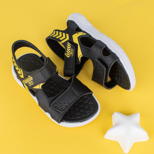 Sandália Infantil Kidy Toys Baby Com Brinquedo Preto Amarelo