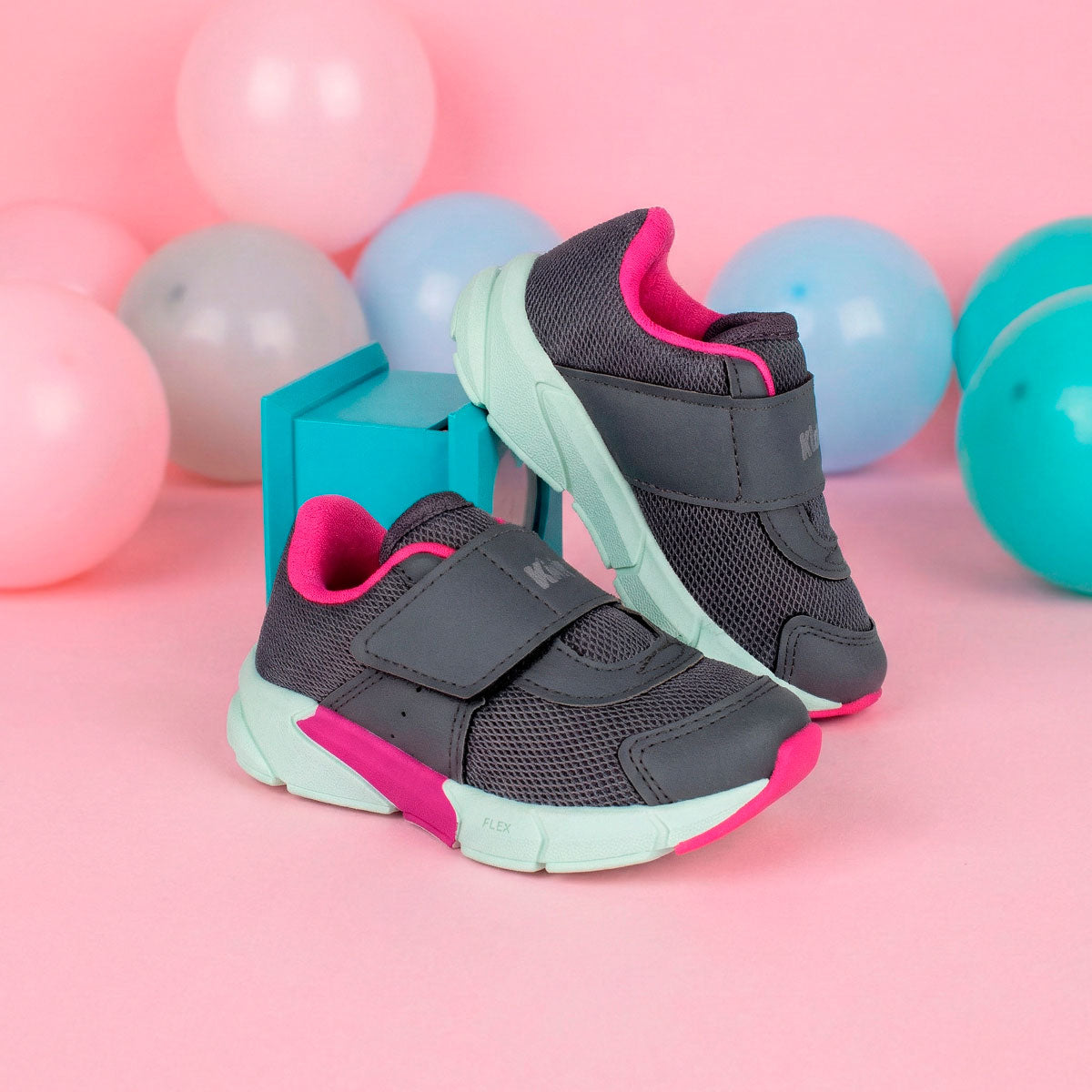 TÊNIS INFANTIL MENINA KIDY ENERGY BABY RESPITEC GRAFITE/VD ACQUA/GLOSS