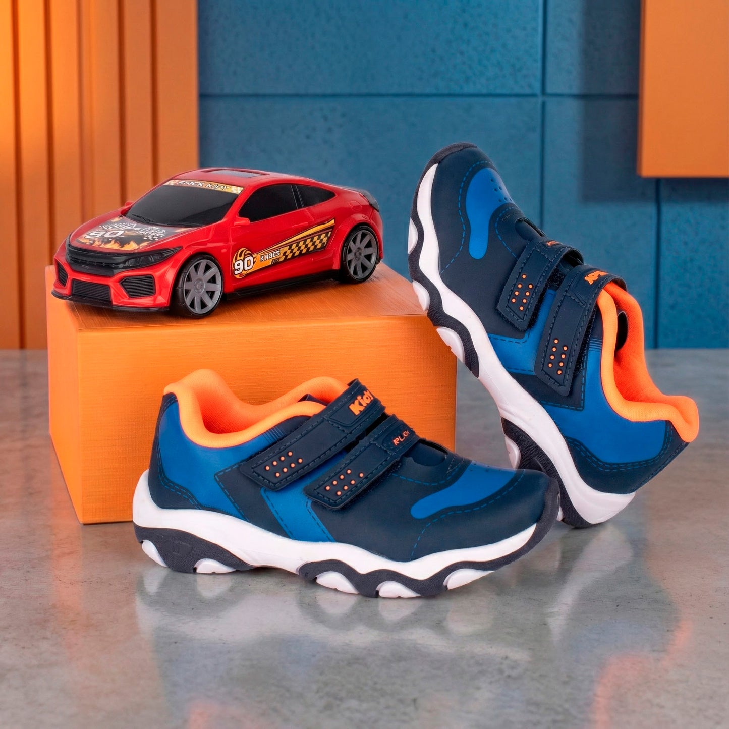 Tênis Infantil Menino Kidy Play Respitec Azul e Laranja